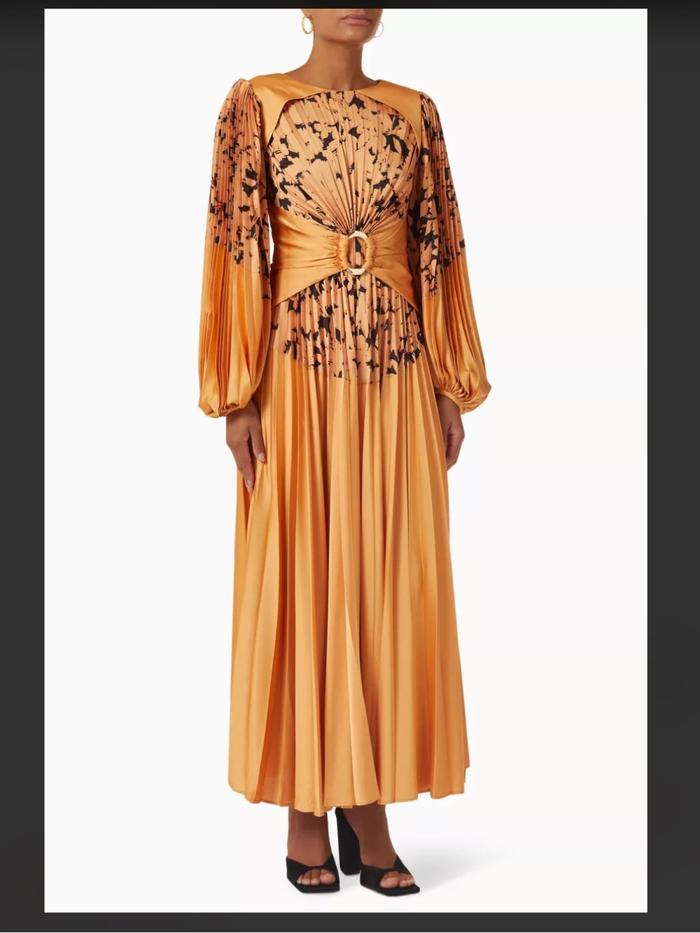 Acler Fernlea Golden Pleated Satin Maxi Dress with Black Embellishment - Picture 3 of 10